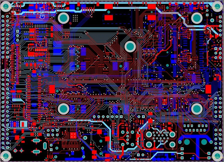 Detailed electronic circuit board layout illustrating advanced PCB design services for product development and manufacturing